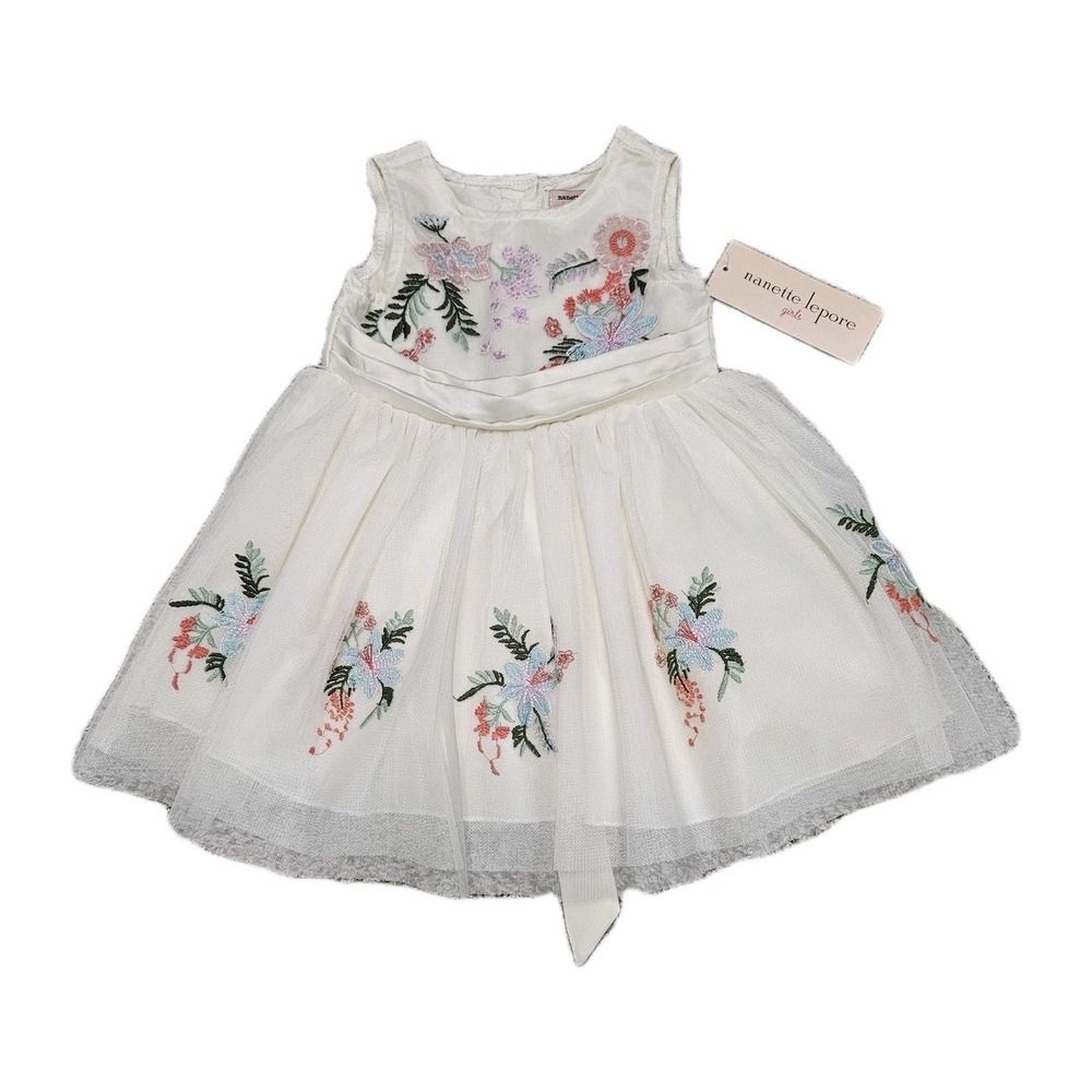 Nanette Lepore Dress Girls 18M Off-White Floral Embroidered Tulle Fairycore NWT